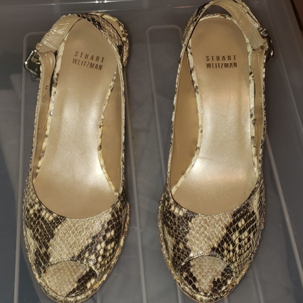 Stuart Weitzman Python Print Leather Wedges - image 3